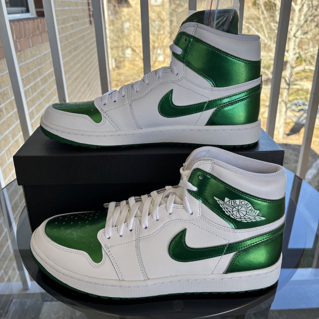 Nike Jordan 1 Retro High Golf White Metallic Pine Green Golf Shoe Mens Sizes NEW