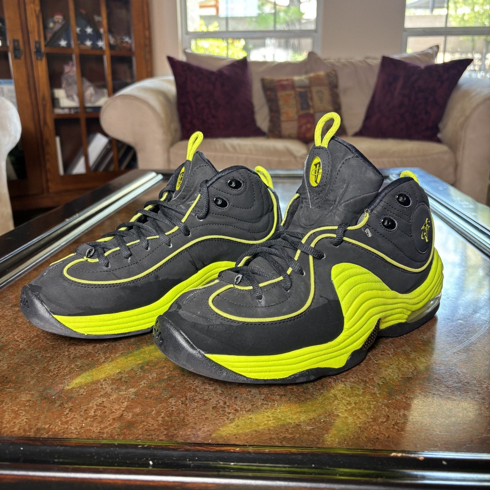 Nike Air Zoom Penny 2 LE Shoes Mens Sz 8 Black Volt Athletic Basketball Sneakers