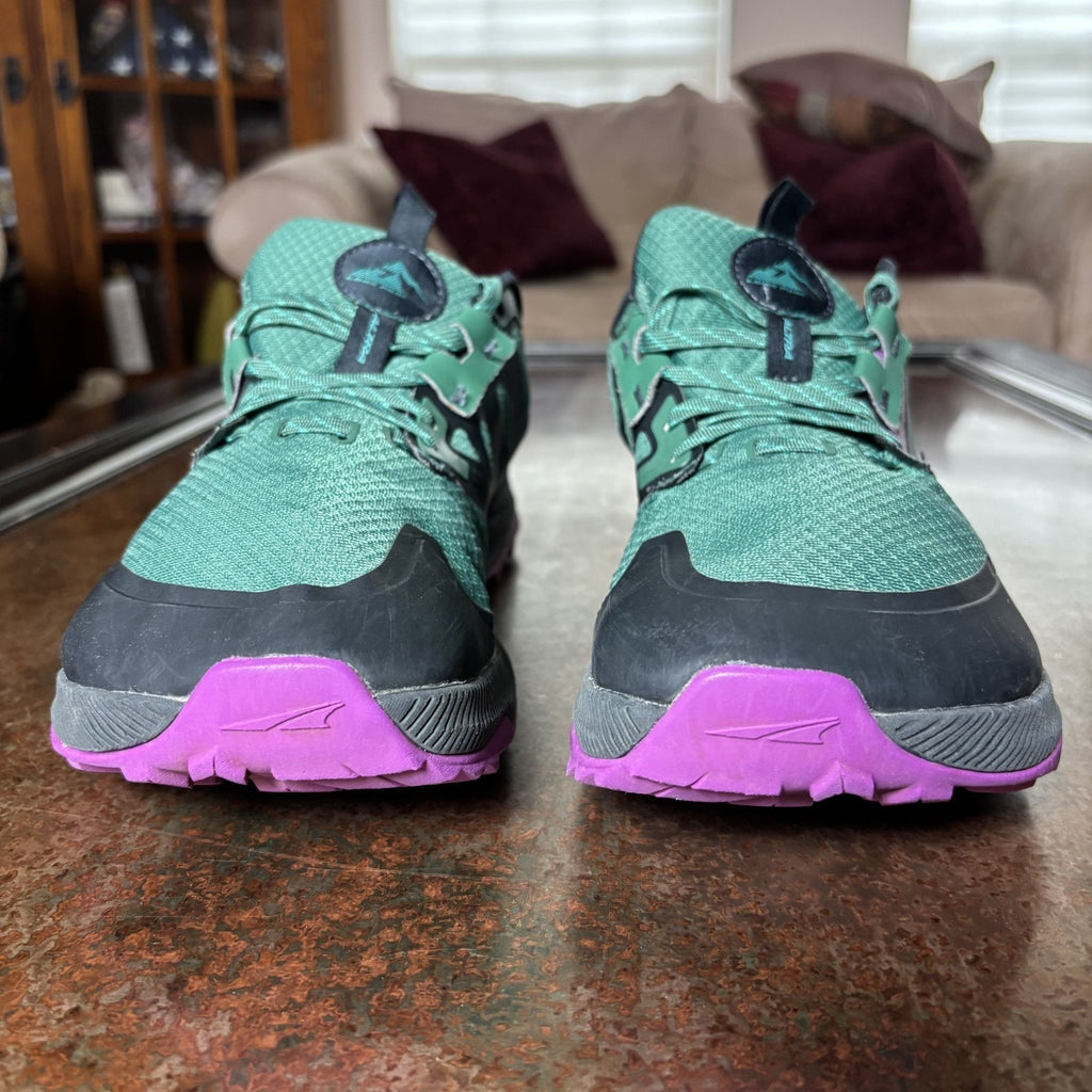 Altra Lone Peak 7 Mens 9.5 Green Purple Trail Running Athletic Outdoor Gym Shoes