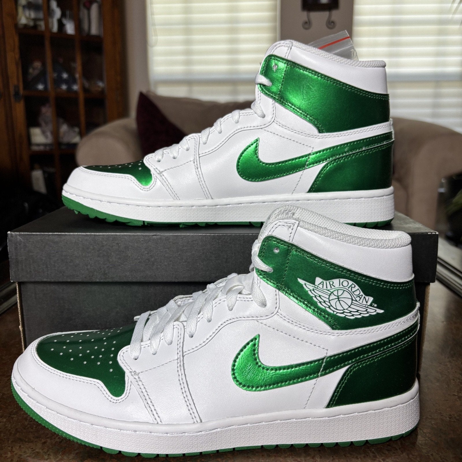 Nike Air Jordan 1 High Golf Shoes White Metallic Green DQ0660-130 Mens Sizes NEW