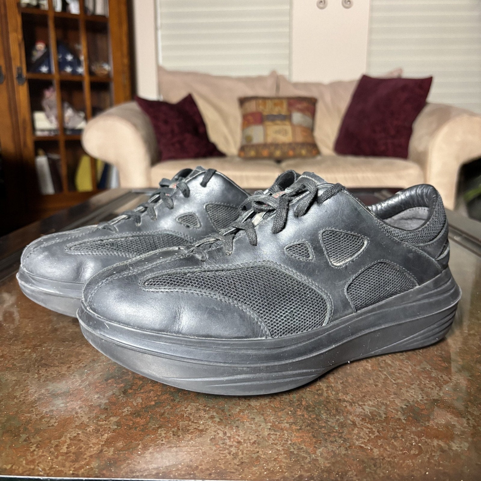 Kybun Silvaplana Shoes Mens Size 10 Black Italian Leather Mesh Comfort Sneakers