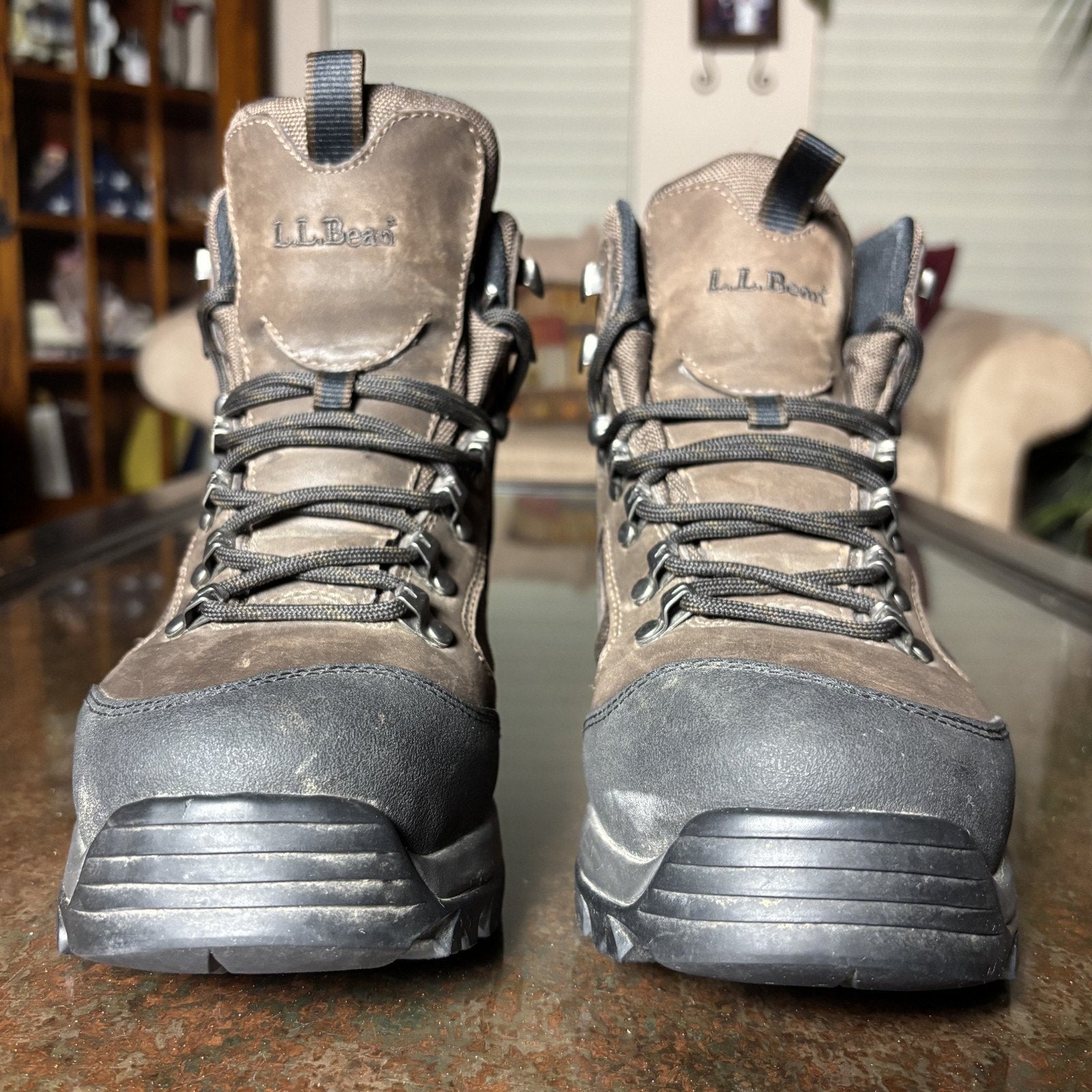 LL Bean GTX Mid Hiking Boots Women's 8.5 Wide Brown Black Leather Trail Outdoor
