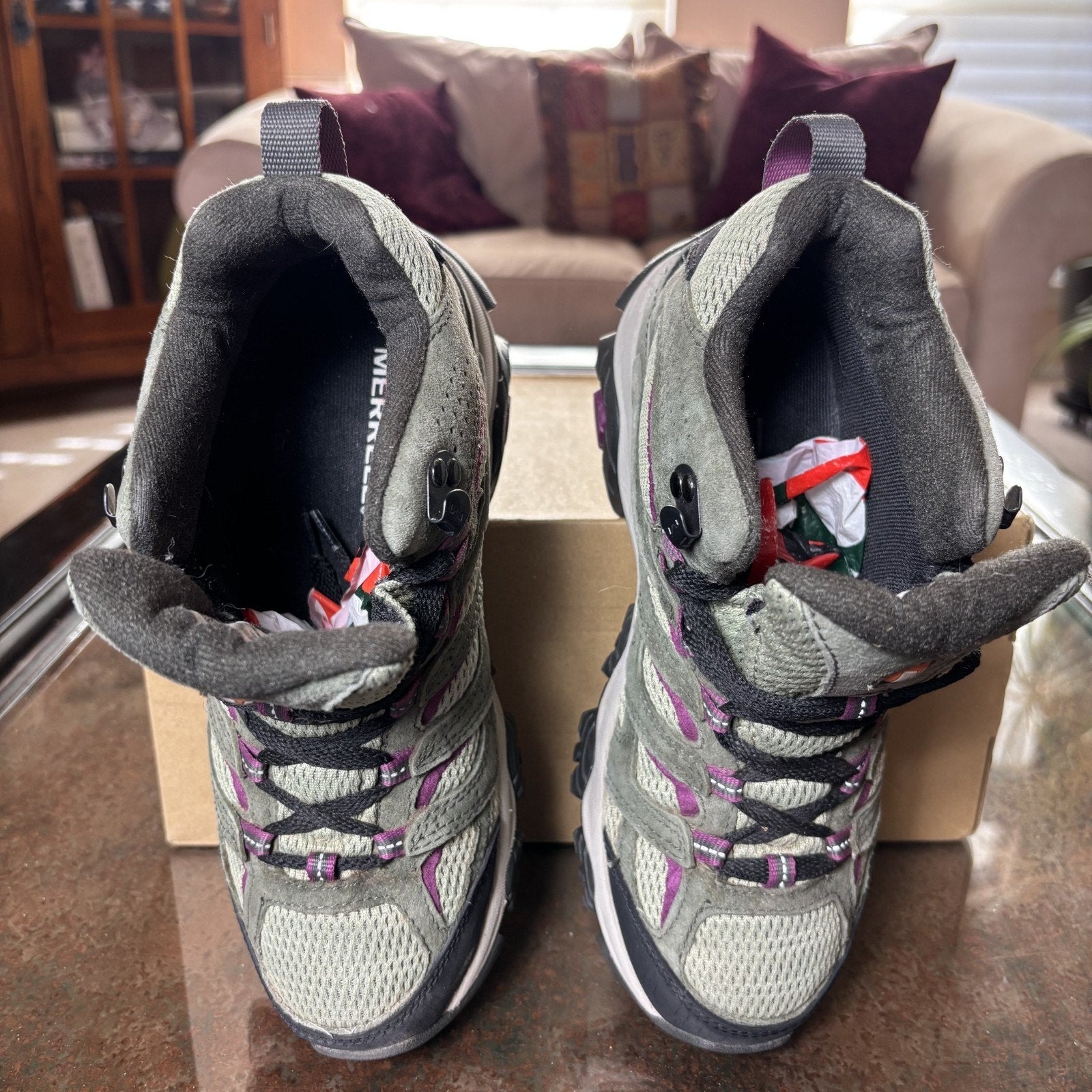 Merrell Moab 3 Mid Waterproof Hiking Boots Women's 6.5 Green Trail Outdoor Shoes