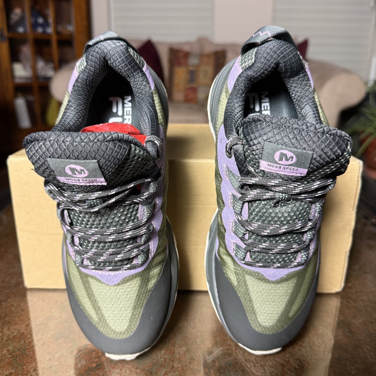 Merrell Moab Speed Low Shoes Women's 5 Green Purple Trail Running Hiking Sneaker
