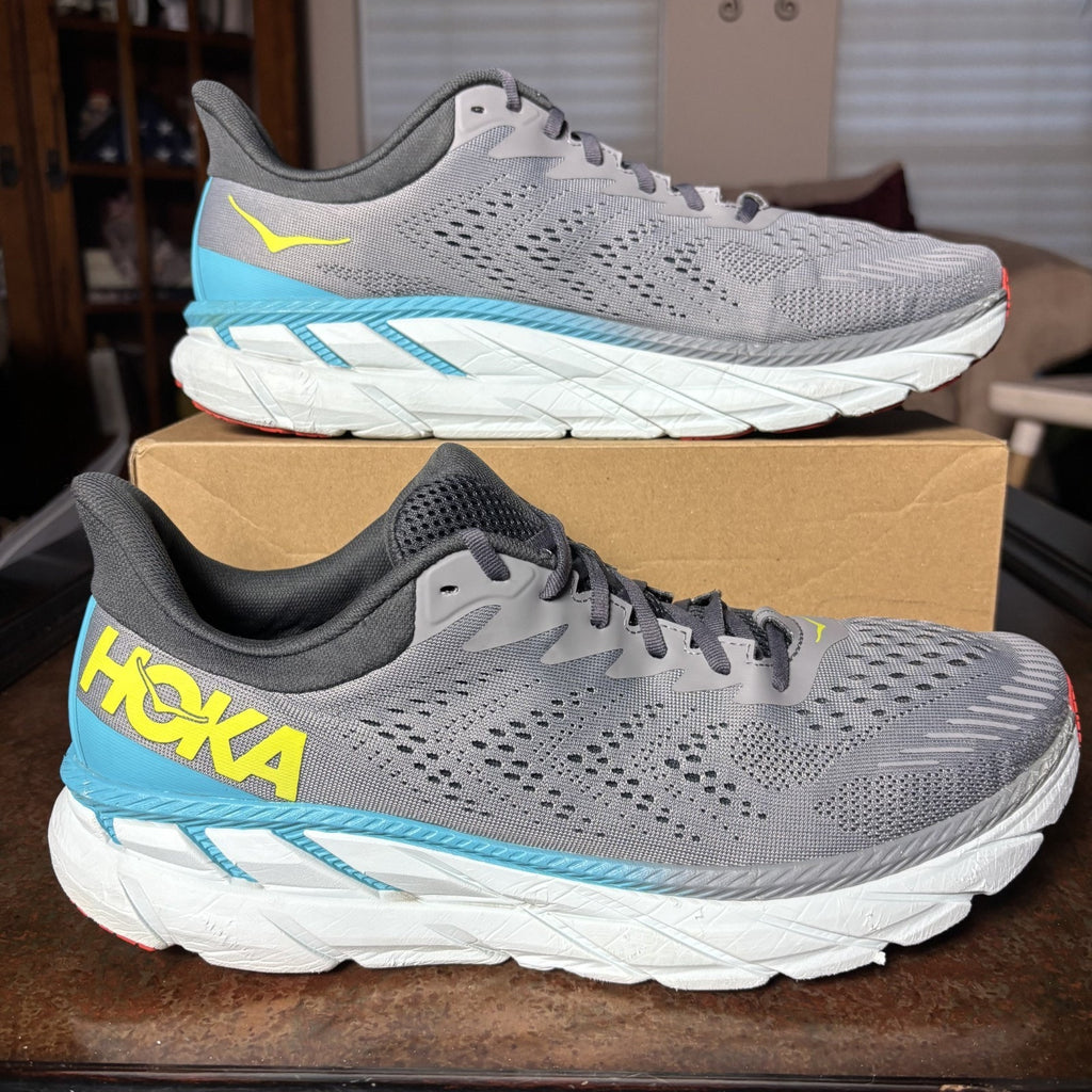 Hoka One One Clifton 7 Shoes Mens Size 14 Grey Road Running Athletic Gym Sneaker